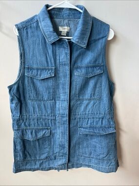 LOFT Denim Sleeveless Utility Vest in Blue Wash